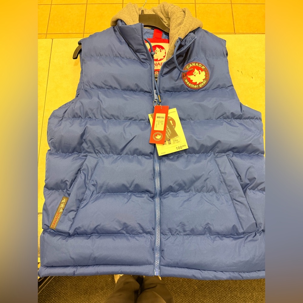 Canada Weathergear Blue Quilted Puffer Vest with Grey Hood Lining